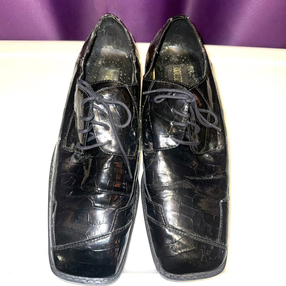Roberto Chillini Mens Size 9.5 Black Ultra Faux Crocodile/Gator Embossed Oxfords - Picture 2 of 13
